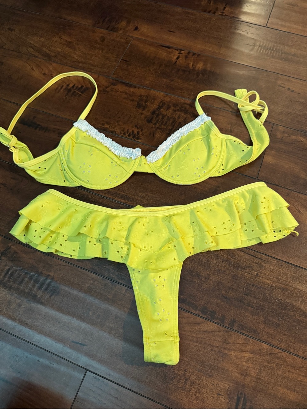 Fashion Nova Yellow Ruffle Eyelet Bikini Set